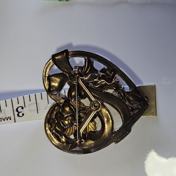 OOAK VINTAGE HEART TRAMP ART FOLK ART BROOCH PIN VERY UNIQUE - Picture 4 of 9